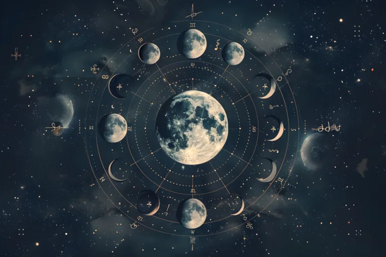 Pełnie księżyca w znakach zodiaku - symboliczna grafika