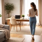 Kobieta w oddali robi pierwszy mały krok w kierunku zadania - mikrokrok zamiast motywacji na prokrastynację